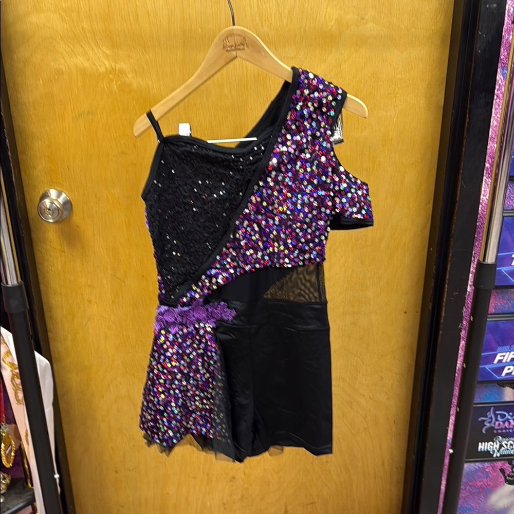 Weissman Black and Purple Dance Costume Asymmetrical Design